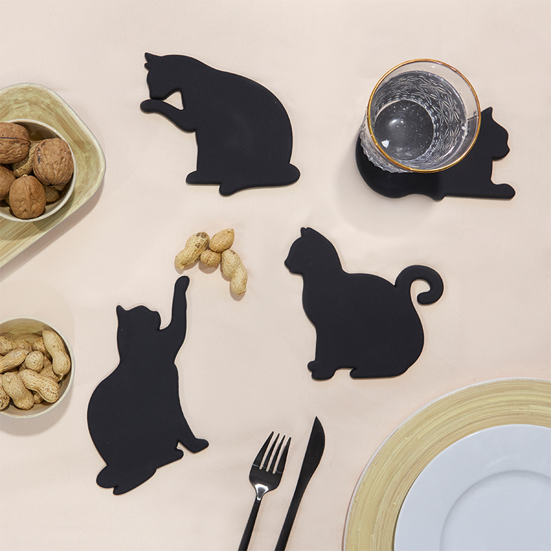 BALVI Sous-verre CAT noir set de 4 magnetique