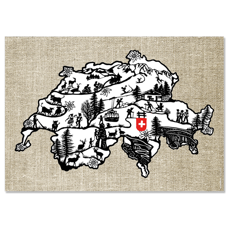 TRENDFORM Papiertischset SWISS MAP 4 Sujets à 12 Blatt