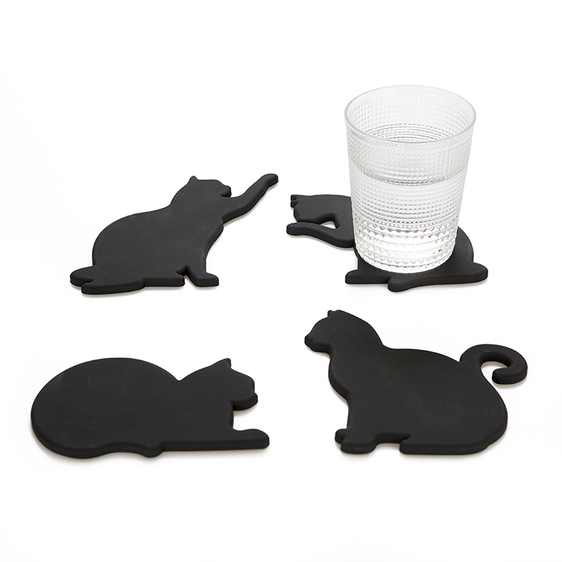 BALVI Glas-Untersetzer CAT 4er Set schwarz magnetisch, aus Silikon
