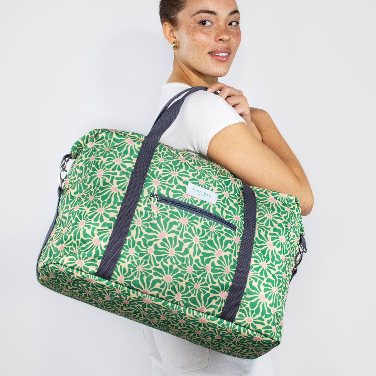 KIND BAG Weekender Abstract Flowers - Green+Pink 