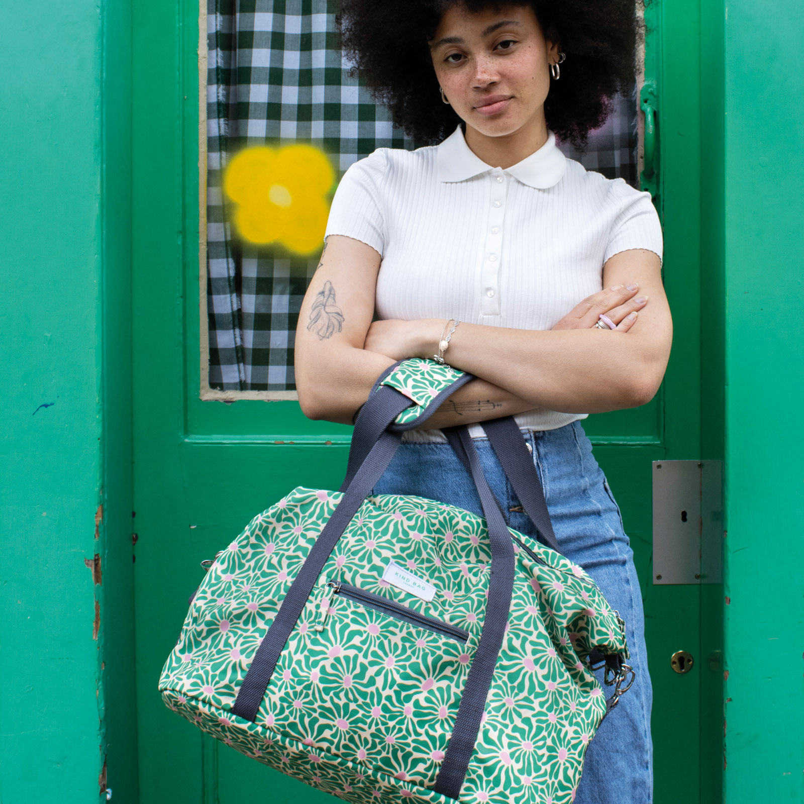 KIND BAG Weekender Abstract Flowers - Green+Pink 