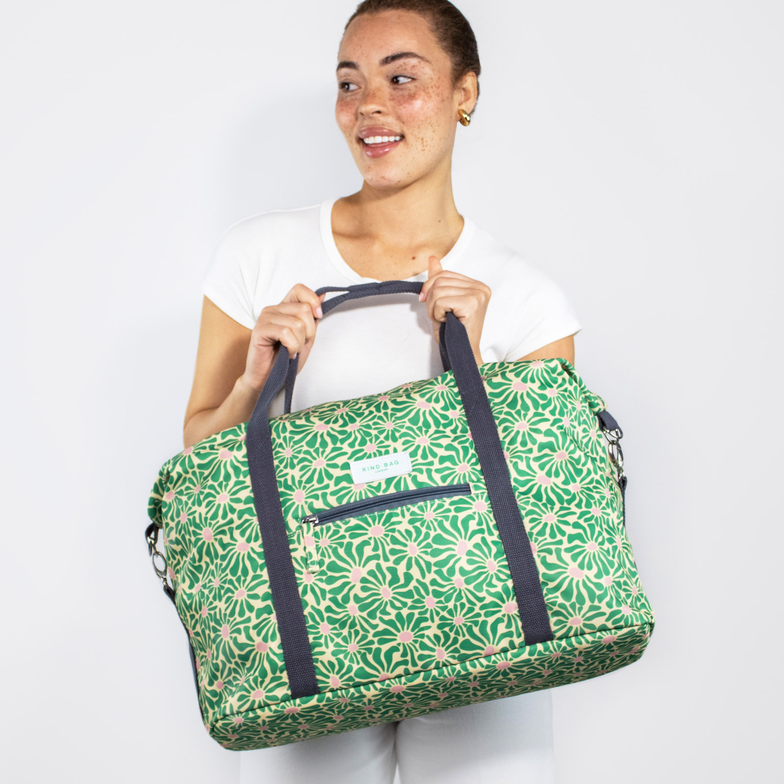 KIND BAG Weekender Abstract Flowers - Green+Pink 