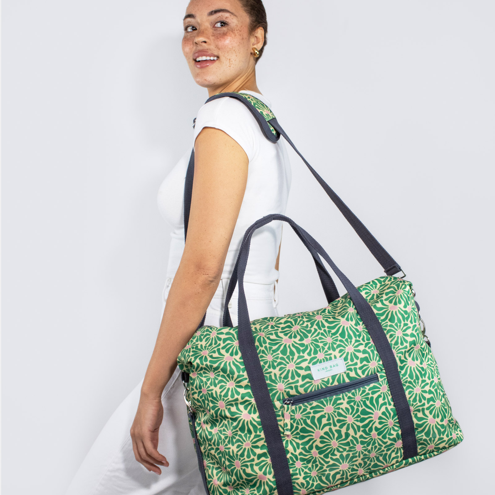 KIND BAG Weekender Abstract Flowers - Green+Pink 